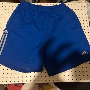 Adidas Blue Athletic Shorts with Silver Stripes